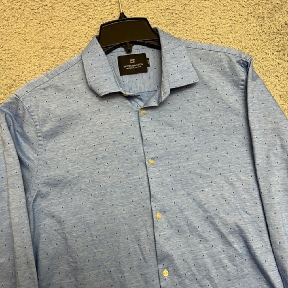 Scotch & Soda Button Down Shirt Mens Large Blue Excellent Slim Fit Polka Dot